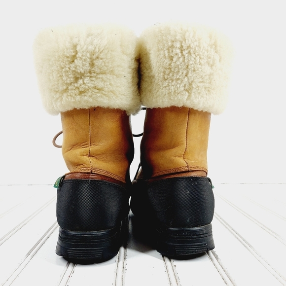 Lauren Ralph Lauren ]Tan Brown Fur Lined Mid Calf Quinta Duck Lace Boots K159 - Picture 6 of 11